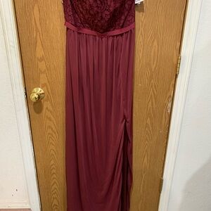 David's Bridal Lace Bodice Bridesmaid Dress in Wine